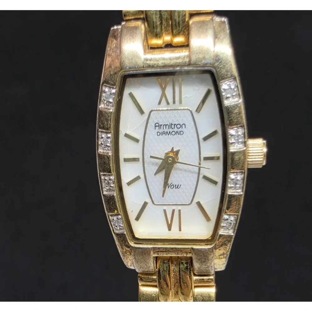 Armitron Now Gold Tone Crystal Embellishing Bracelet Ladies Watch Works